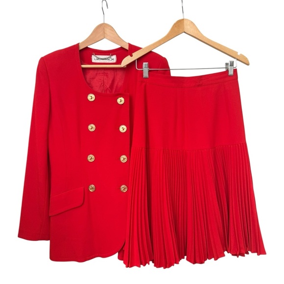 Vtg 80s Two Piece Skirt Suit Set Size 8 Red Gold Holiday Festive Liz Claiborne - Picture 15 of 15